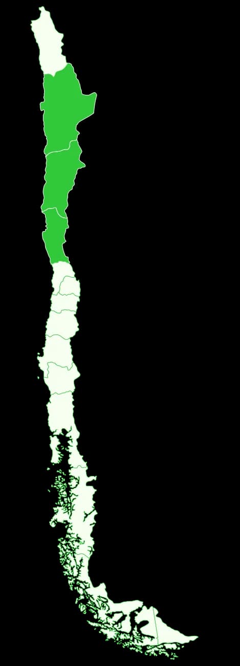 Mapa de Chile con las regiones del norte resaltadas